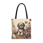 Shih Tzu Floral Garden Tote Bag, Eco-Friendly Pet Lover Gift