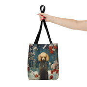 Refined Winter Poodle Tote Bag, Artistic Eco-Friendly Canvas Gift