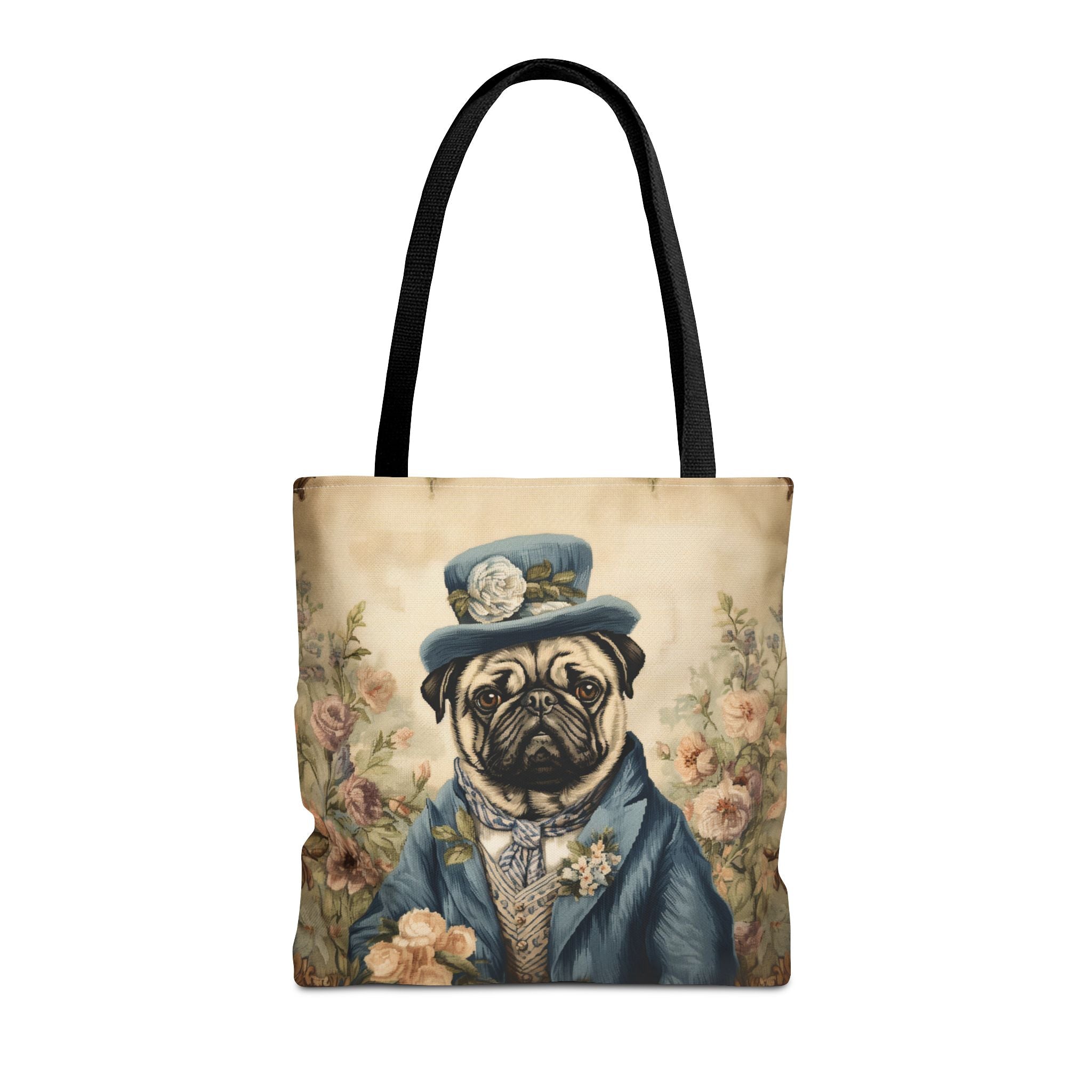 Elegant Pug Aristocrat Tote Bag - Stylish Floral Canvas Shopping Bag