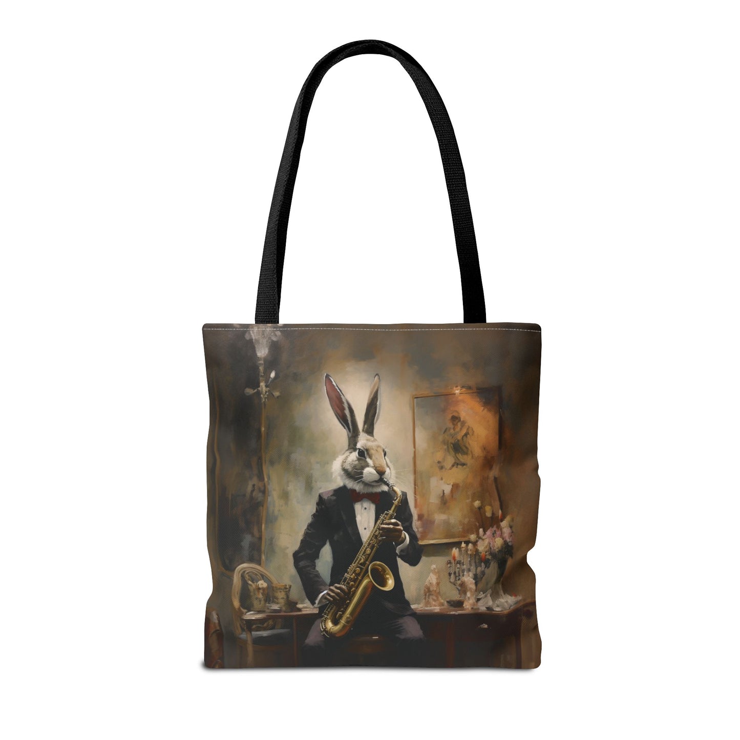 Sophisticated Saxophone Bunny Tote Bag – Stylish Canvas for Music Lovers