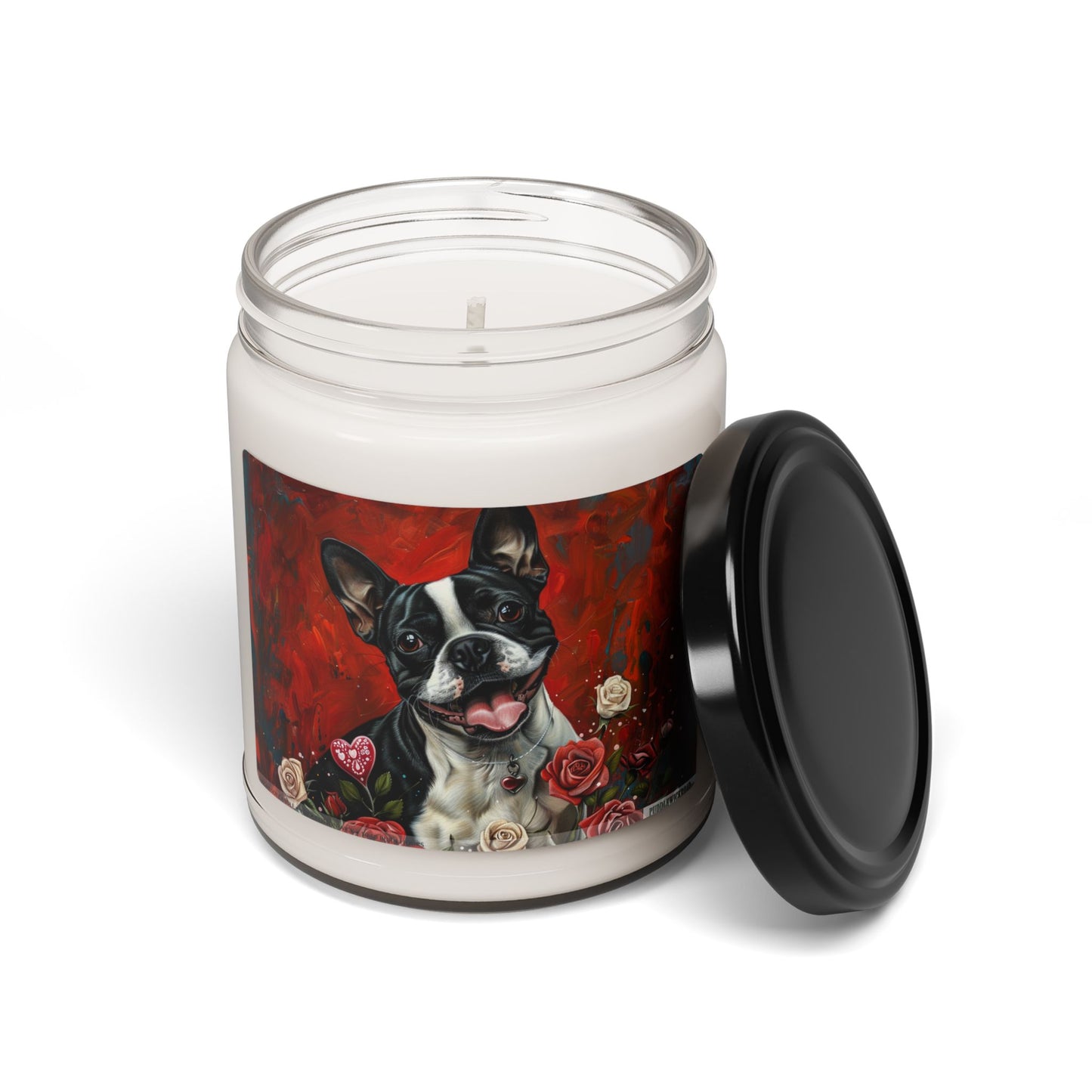 Boston Terrier Scented Candle – Dog Lover Gift with Floral Art