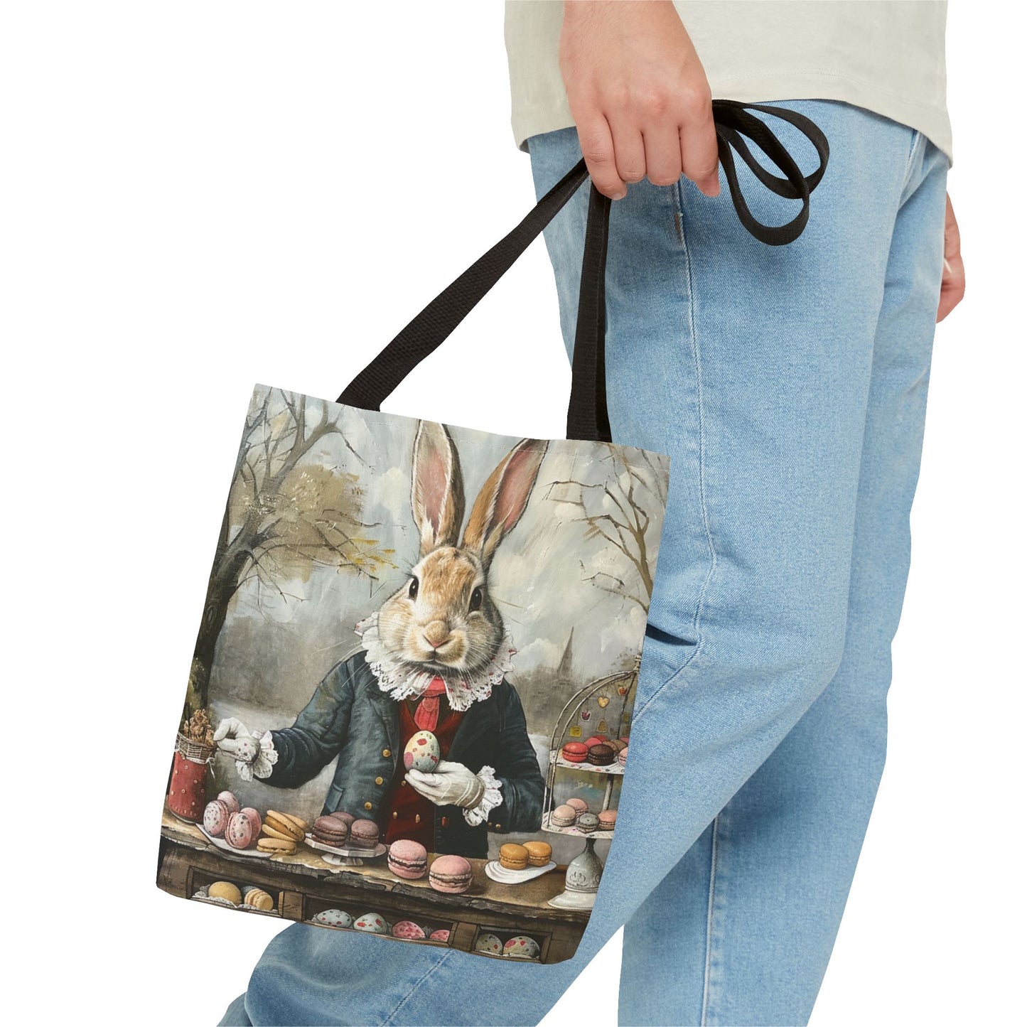 Charming Easter Bunny Canvas Tote Bag with Vintage Artwork