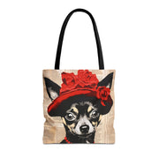 Chihuahua Tote Bag with Red Hat – Stylish Canvas for Dog Lovers