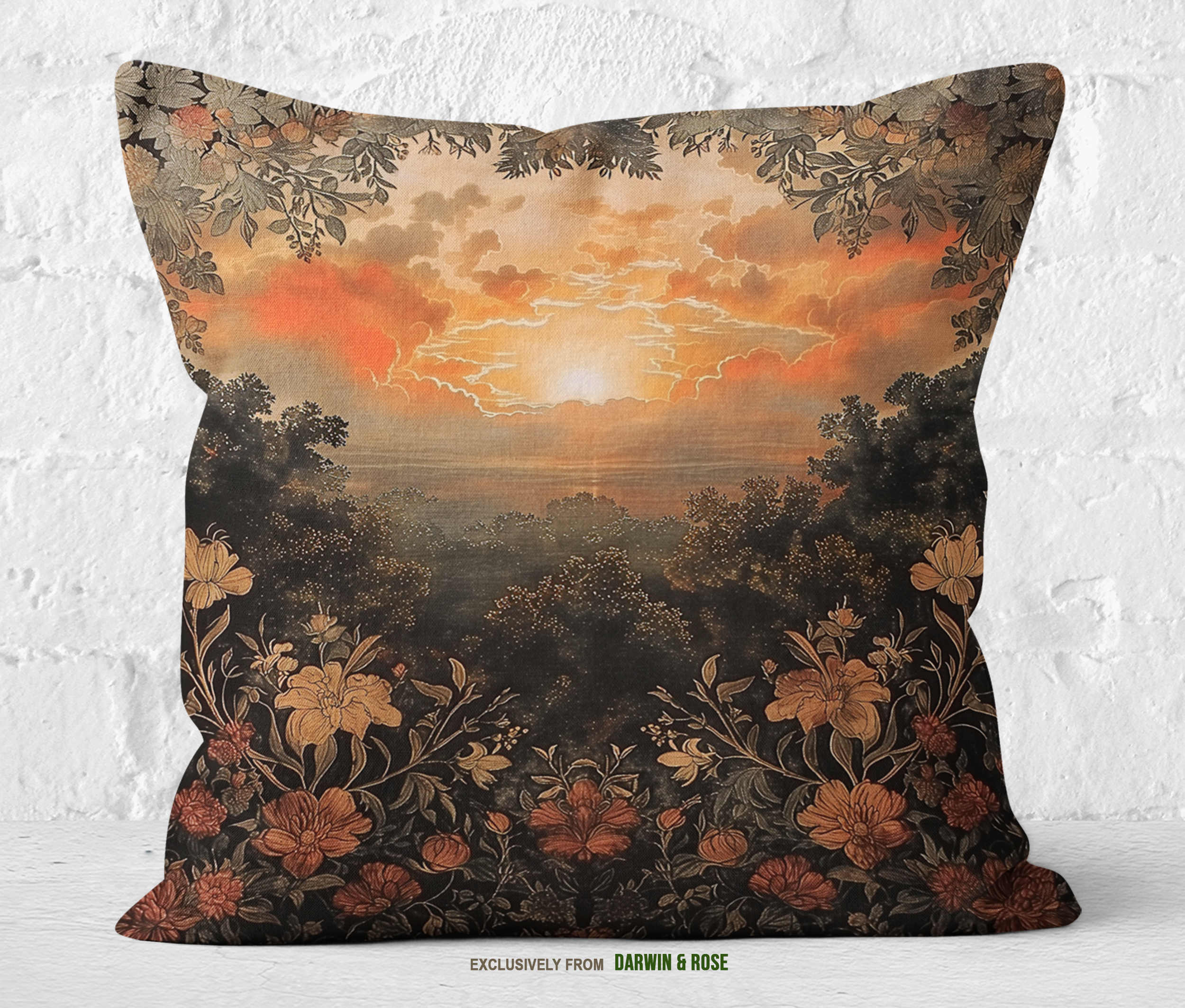 Sunset Serenity Boho Throw Pillow – Floral Nature Design