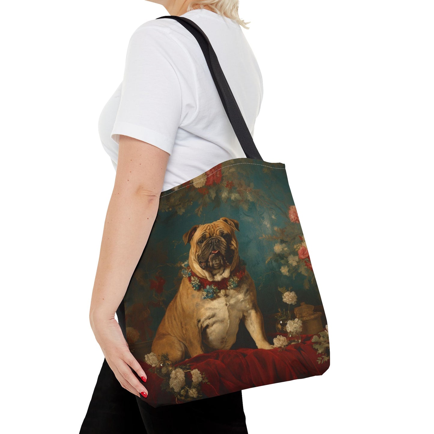 Regal Bulldog Floral Canvas Tote Bag, Chic Gift for Dog Lovers