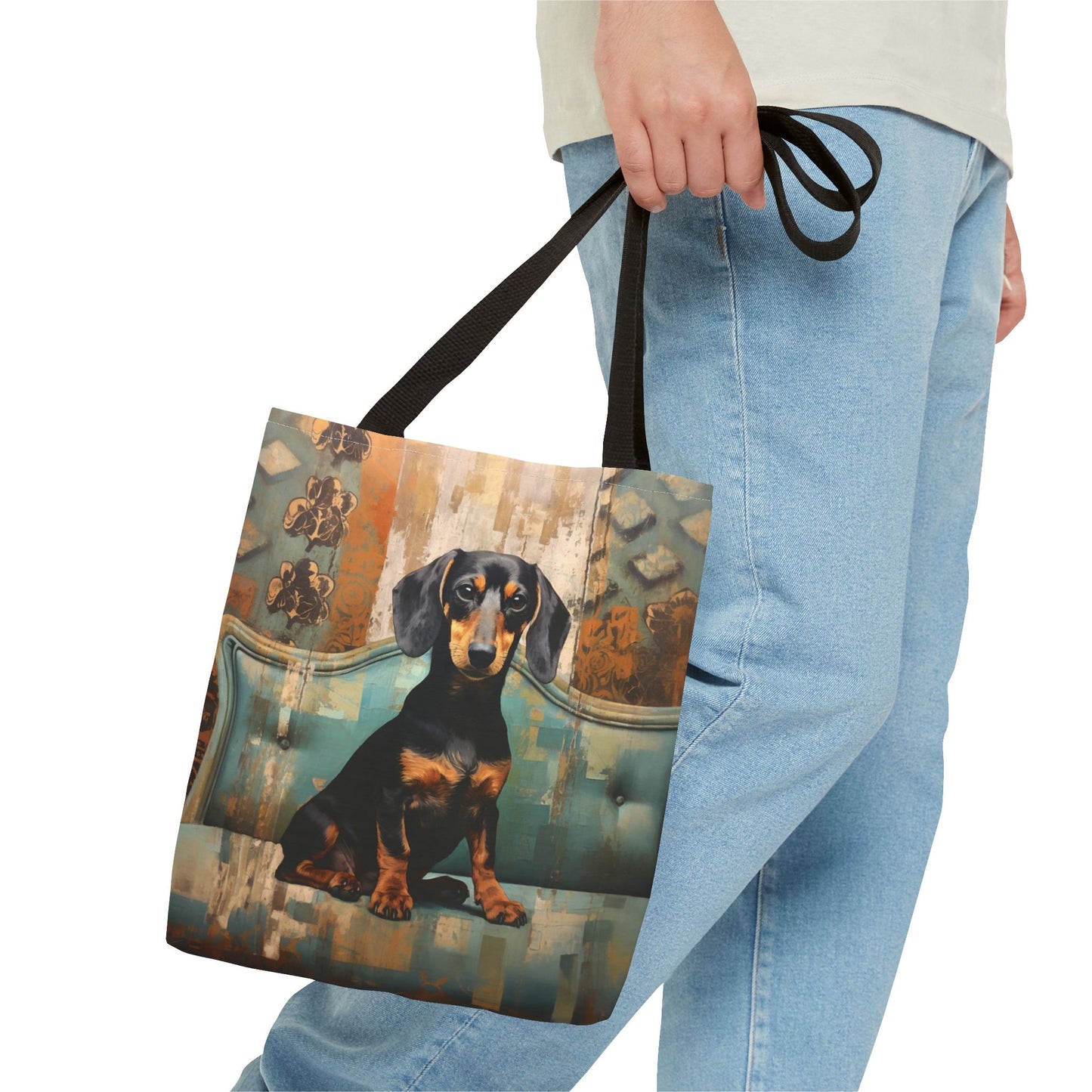 Dashing Dachshund Vintage Tote Bag, Artistic Canvas Dog Lover Gift