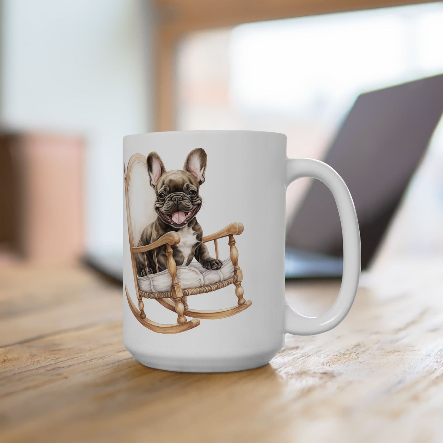 Frenchie Charm Coffee Mug – Cozy Rocking Chair Design