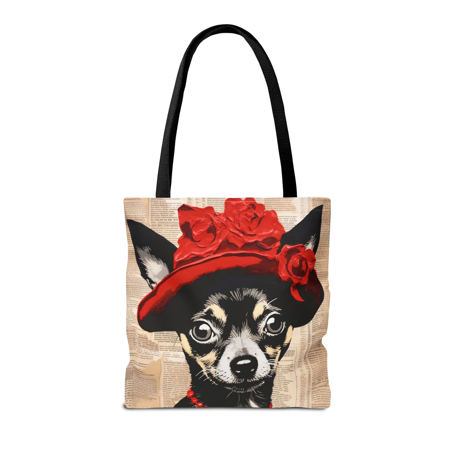 Chihuahua Tote Bag with Red Hat – Stylish Canvas for Dog Lovers