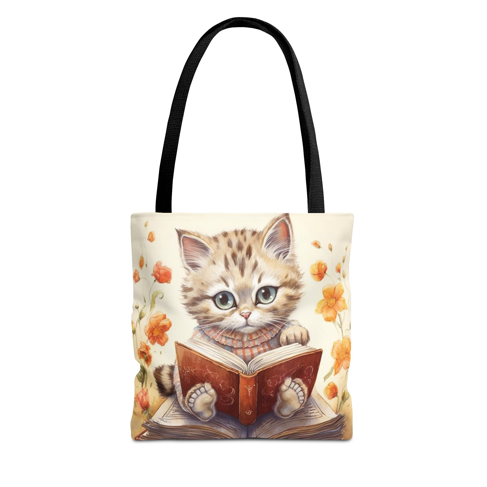 Whimsical Kitty Reader Tote Bag, Adorable Canvas Cat Lover Gift