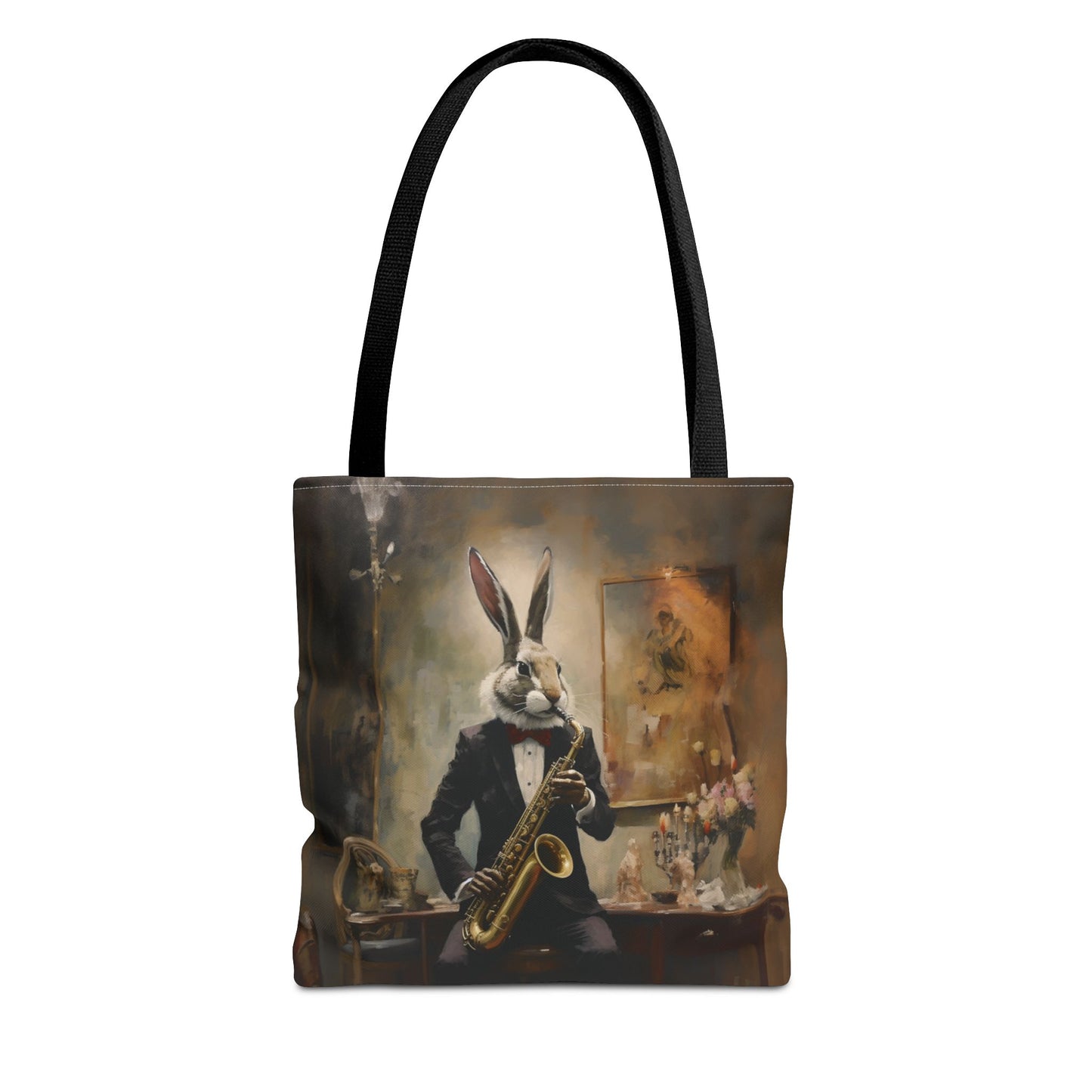 Sophisticated Saxophone Bunny Tote Bag – Stylish Canvas for Music Lovers