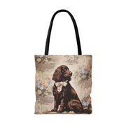 Chocolate Cocker Spaniel Tote Bag - Floral Vintage Design