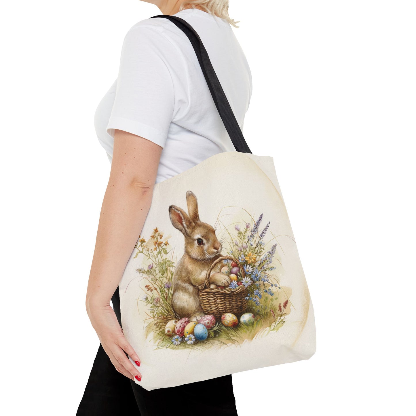 Easter Bunny Tote Bag with Floral Spring Design, Eco-Friendly Shopping Bag