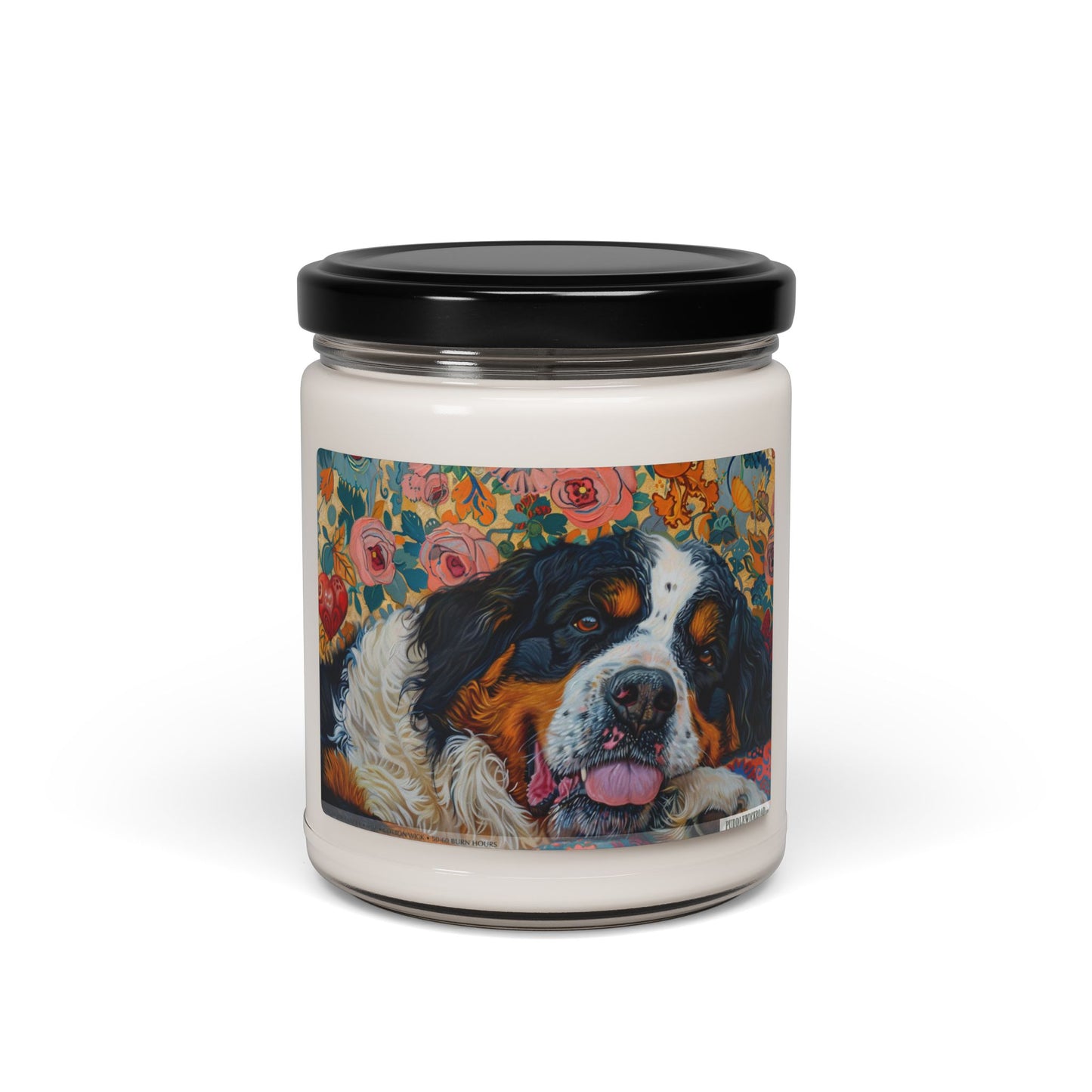 Bernese Mountain Dog Candle - Floral Art Soy Gift for Dog Lovers