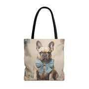 Dapper French Bulldog Canvas Tote Bag with Blue Bow, Dog Lover Gift