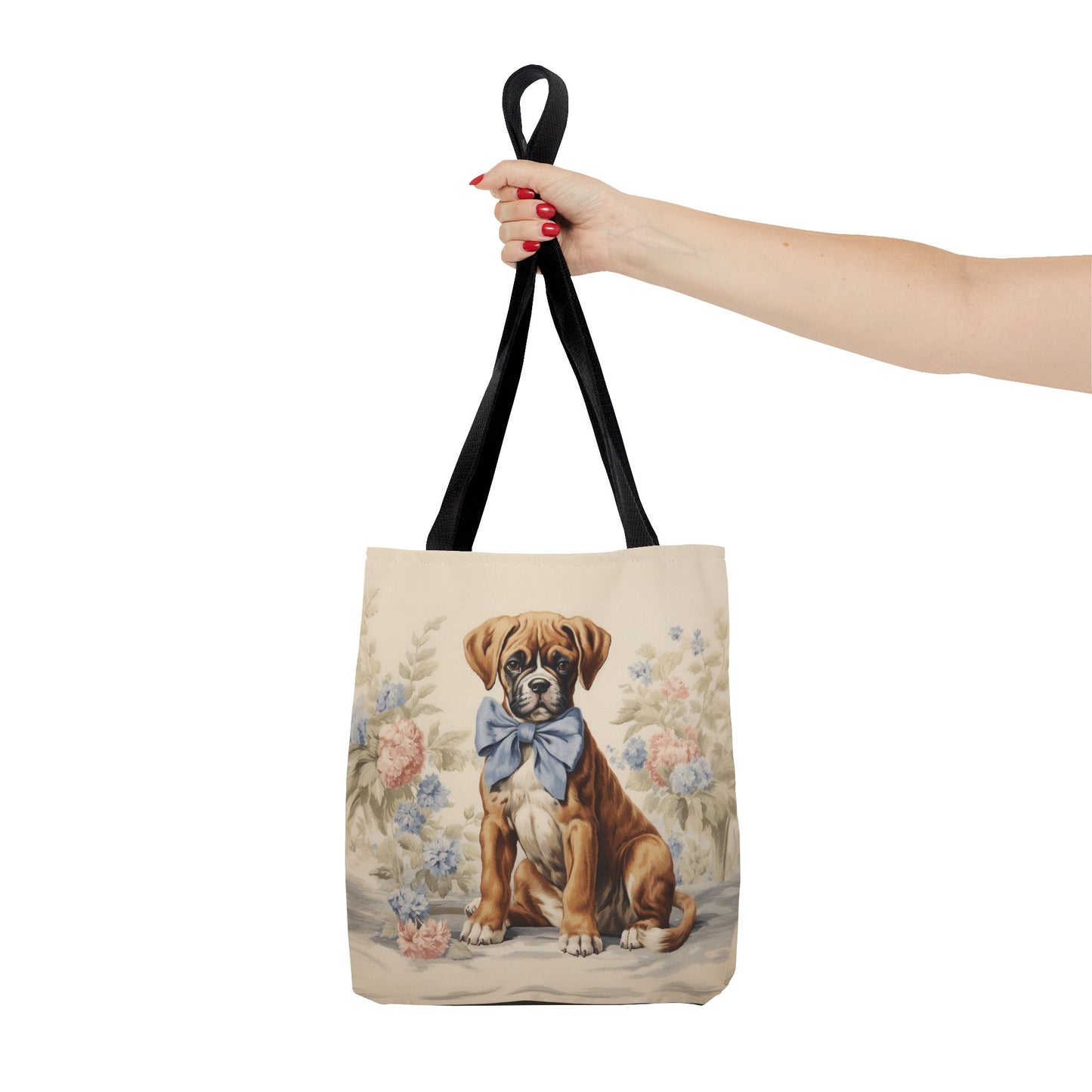 Boxer Puppy Canvas Tote Bag with Floral Design, Eco-Friendly Market Tote