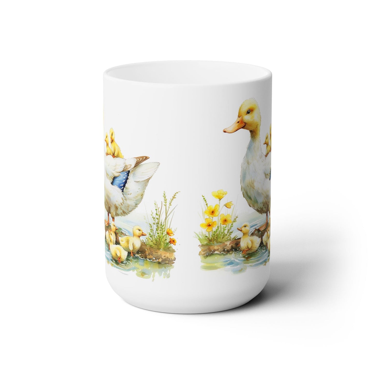 Mother Duck and Ducklings Coffee Mug - Adorable Pond Design for Bird Lovers