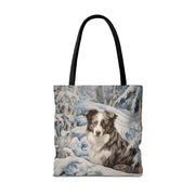 Australian Shepherd Winter Scene Tote Bag, Artistic Eco Canvas for Dog Lovers