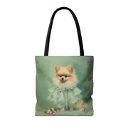 Elegant Pomeranian Tote Bag, Vintage Dog Lover Canvas Bag