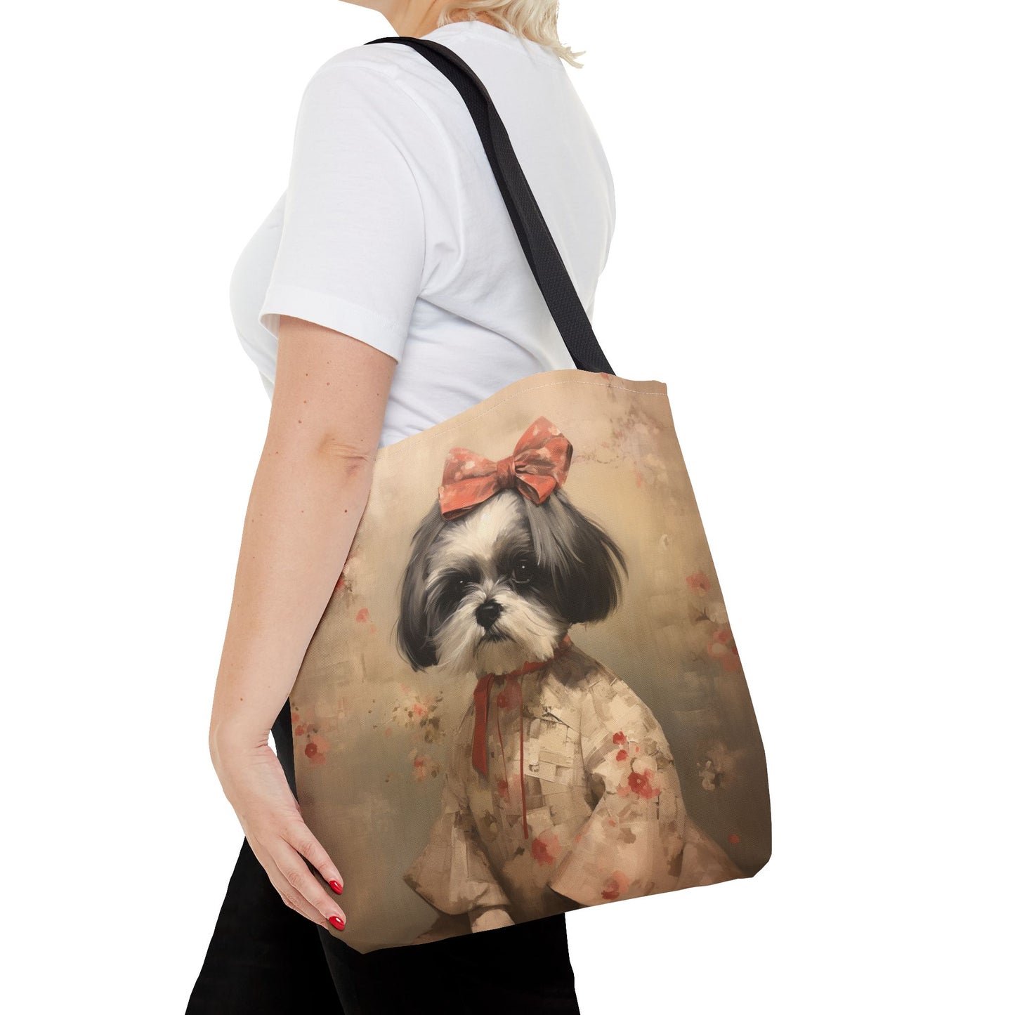 Shih Tzu Floral Charm Tote Bag – Elegant Canvas for Dog Lovers