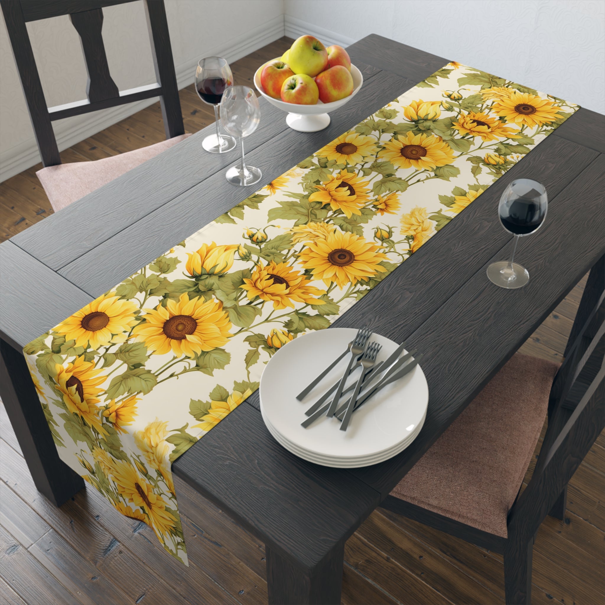 Golden Sunflower Table Runner | Yellow Floral Home Décor (72" or 90")