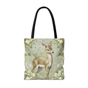 Fawn Meadow Floral Tote Bag, Eco-Friendly Nature Lover Gift