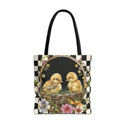 Charming Easter Chicks Canvas Tote Bag with Floral Basket Design