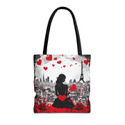 Parisian Romance Tote Bag - Eiffel Tower Design with Heart Accents