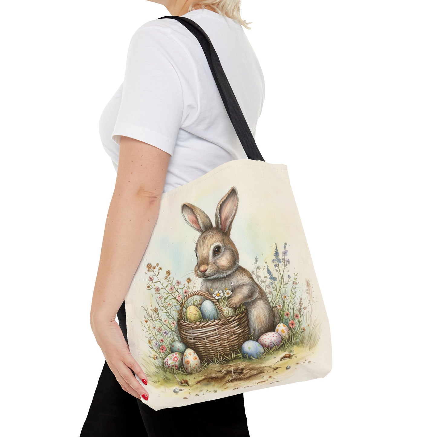 Easter Bunny Tote Bag with Pastel Spring Egg Design