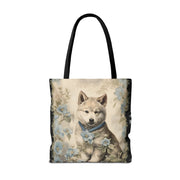 Akita Dreamscape Floral Tote Bag, Eco-Friendly Canvas for Dog Lovers