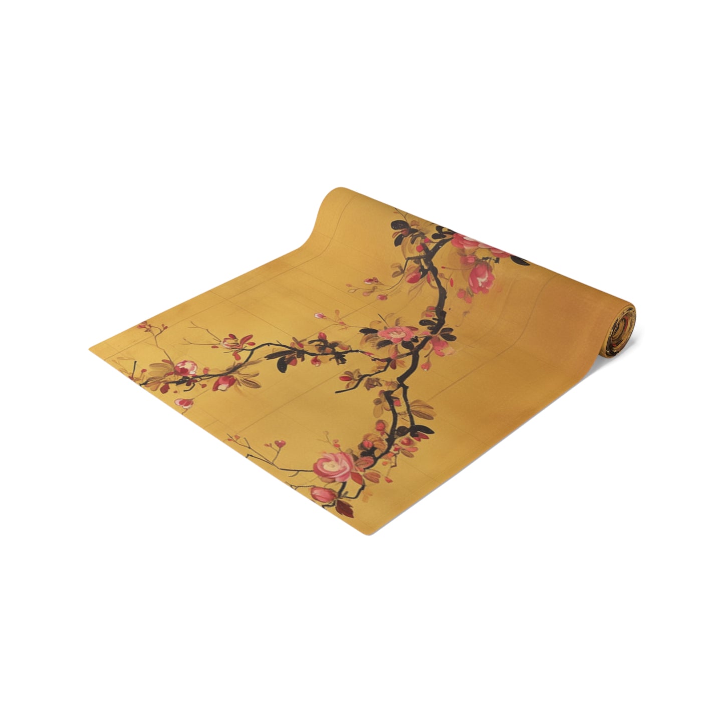 Golden Floral Table Runner | Gold, Red, and Black Design (72" or 90")