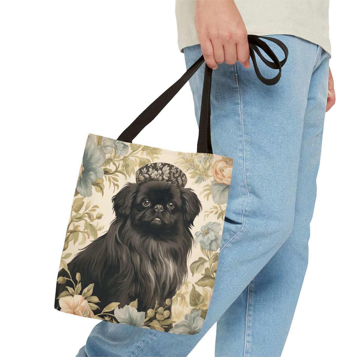 Charming Pekingese Floral Tote Bag, Elegant Art for Dog Lovers