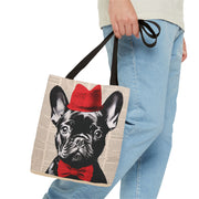 French Bulldog Tote Bag with Red Hat, Stylish Canvas Market Bag