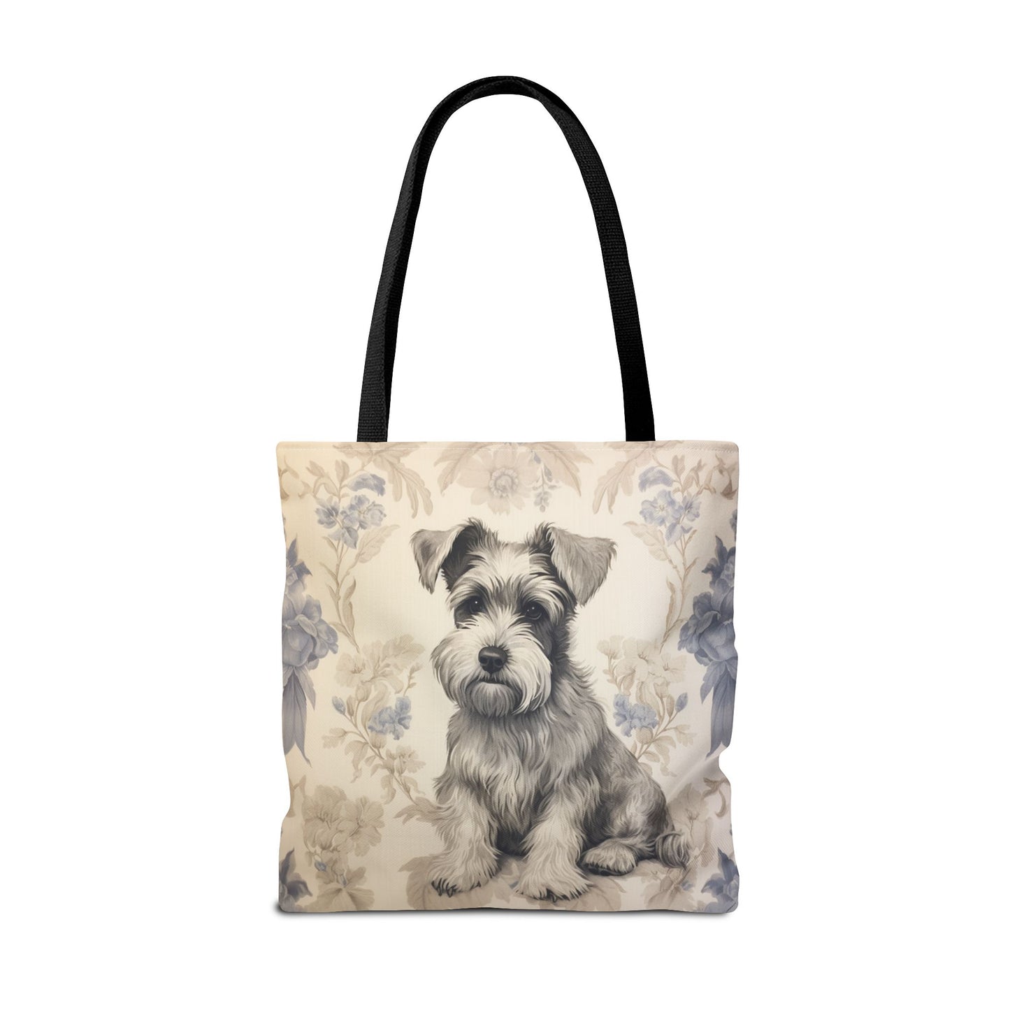 Mini Schnauzer Floral Tote Bag, Artistic Canvas Shopping Bag