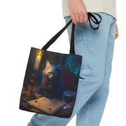 Mystical Cat Scholar Gothic Tote Bag with Candlelight Charm