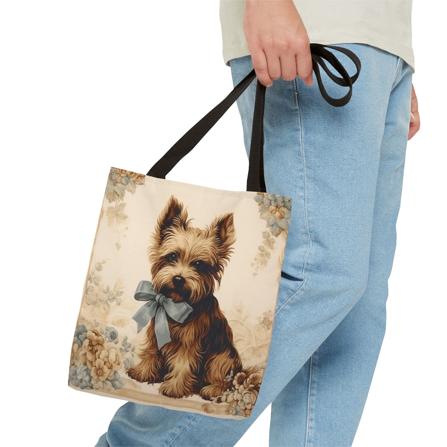 Yorkshire Terrier Tote Bag with Floral Design, Artistic Dog Lover Gift