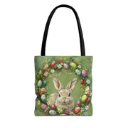 Easter Bunny Wreath Tote Bag, Festive Reusable Shopping Bag