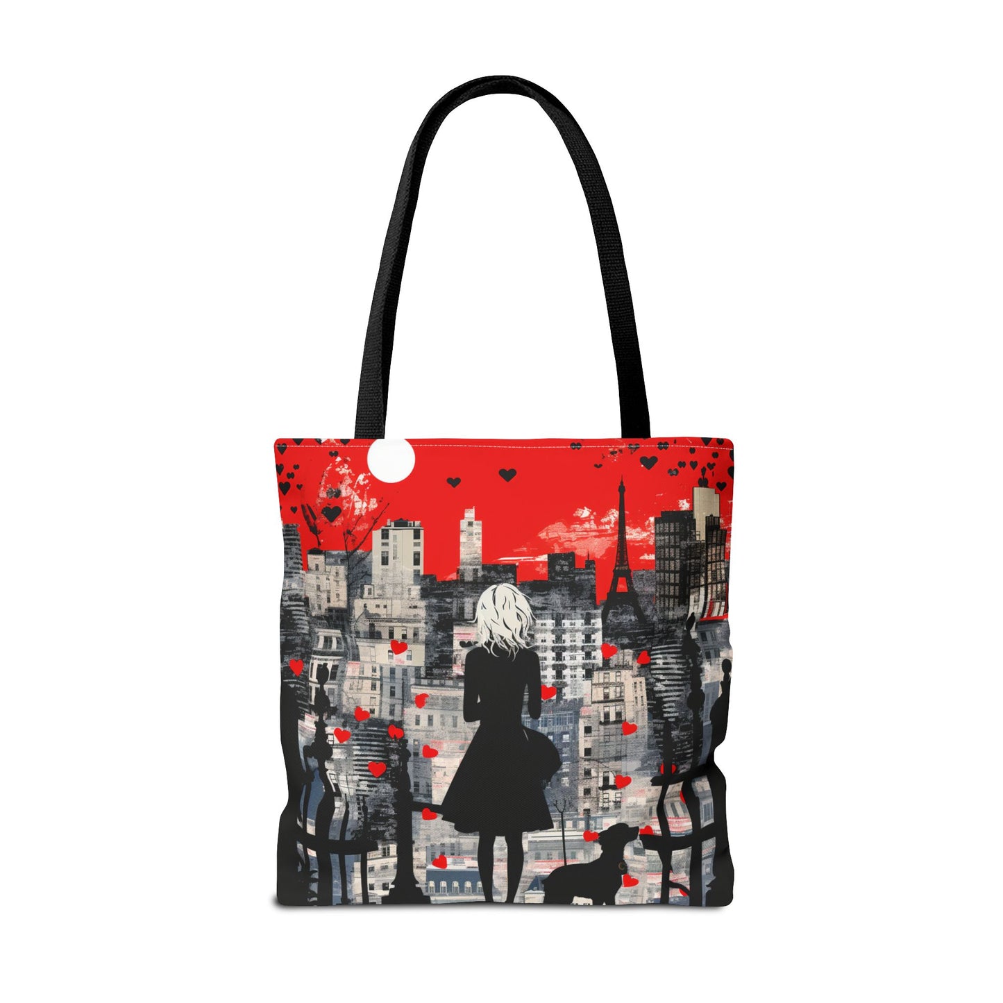 Parisian Romance Tote Bag with Silhouette Scene, Eco-Friendly Canvas