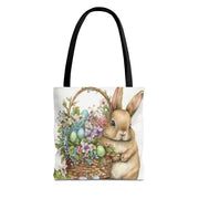 Charming Bunny Easter Tote Bag with Flowers and Painted Eggs