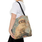 Pekingese Elegance Tote Bag, Floral Canvas for Pet Lovers