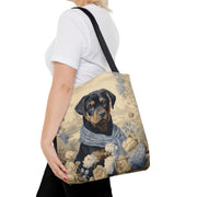 Elegant Rottweiler Tote Bag – Floral Canvas Design, Perfect Gift