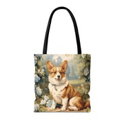 Charming Pembroke Corgi Canvas Tote Bag, Floral Eco-Friendly Design