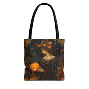 Elegant Halloween Pumpkin Witch Tote Bag, Gothic Art Design