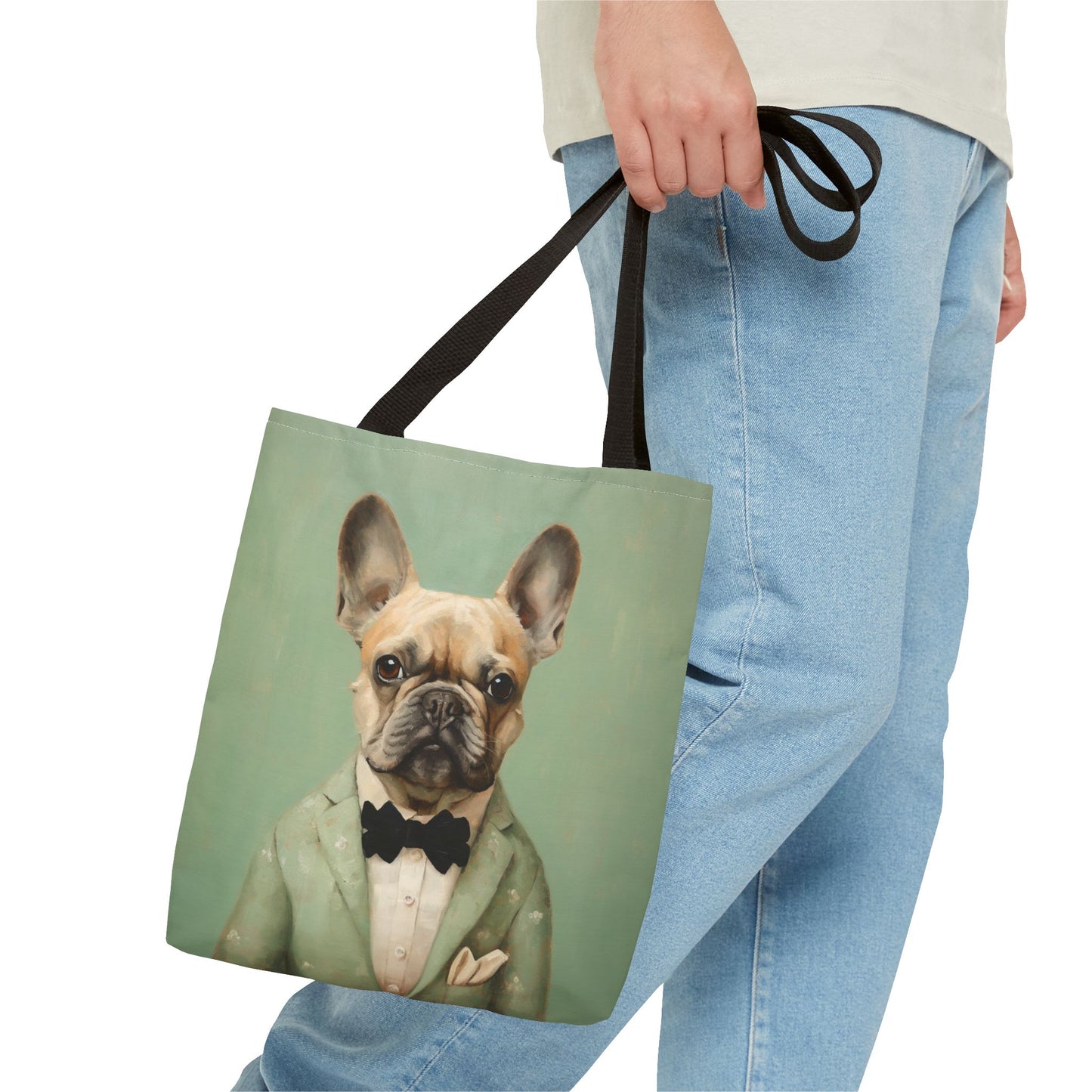 Dapper French Bulldog Tote Bag – Vintage Green, Eco-Friendly Canvas