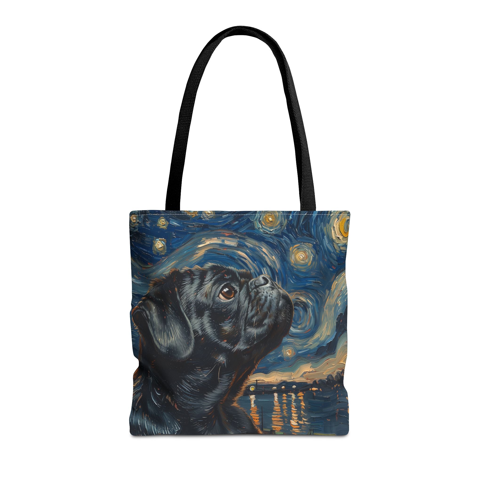 Starry Night Black Pug Tote Bag, Artistic Eco-Friendly Canvas Bag - Darwin & Rose