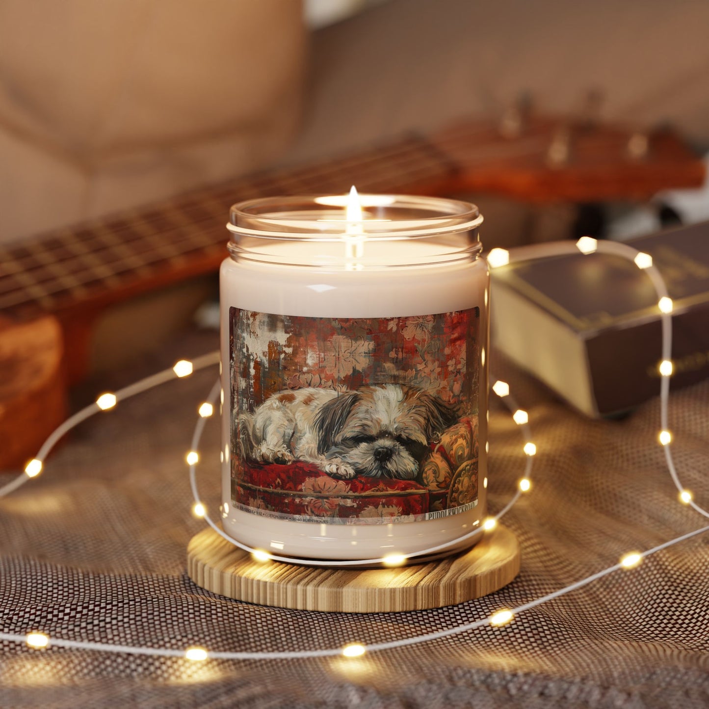 Cozy Shih Tzu Soy Candle – Vintage Dog Art Gift for Pet Lovers