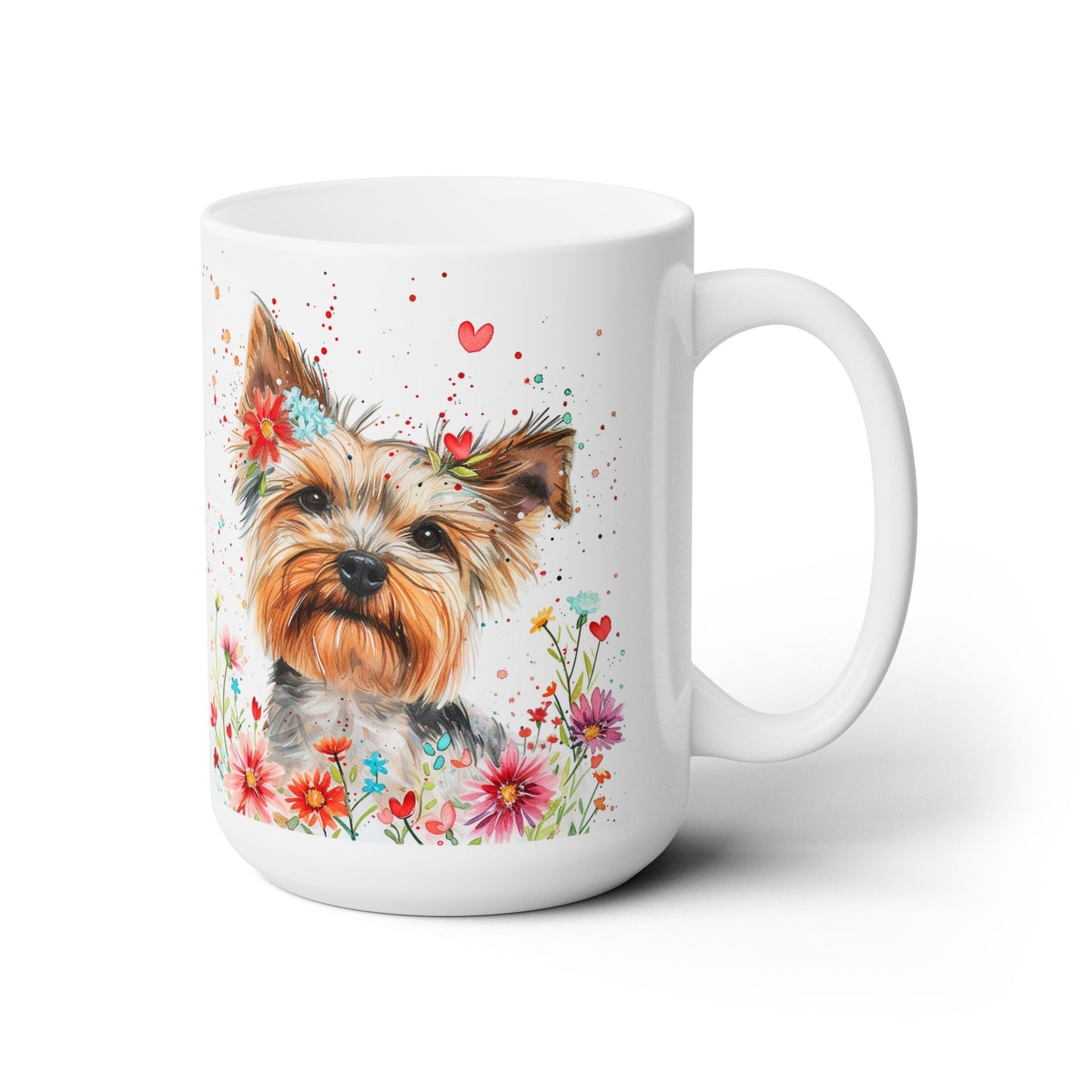 Yorkie Lover's Floral Coffee Mug - Yorkshire Terrier Artwork Gift