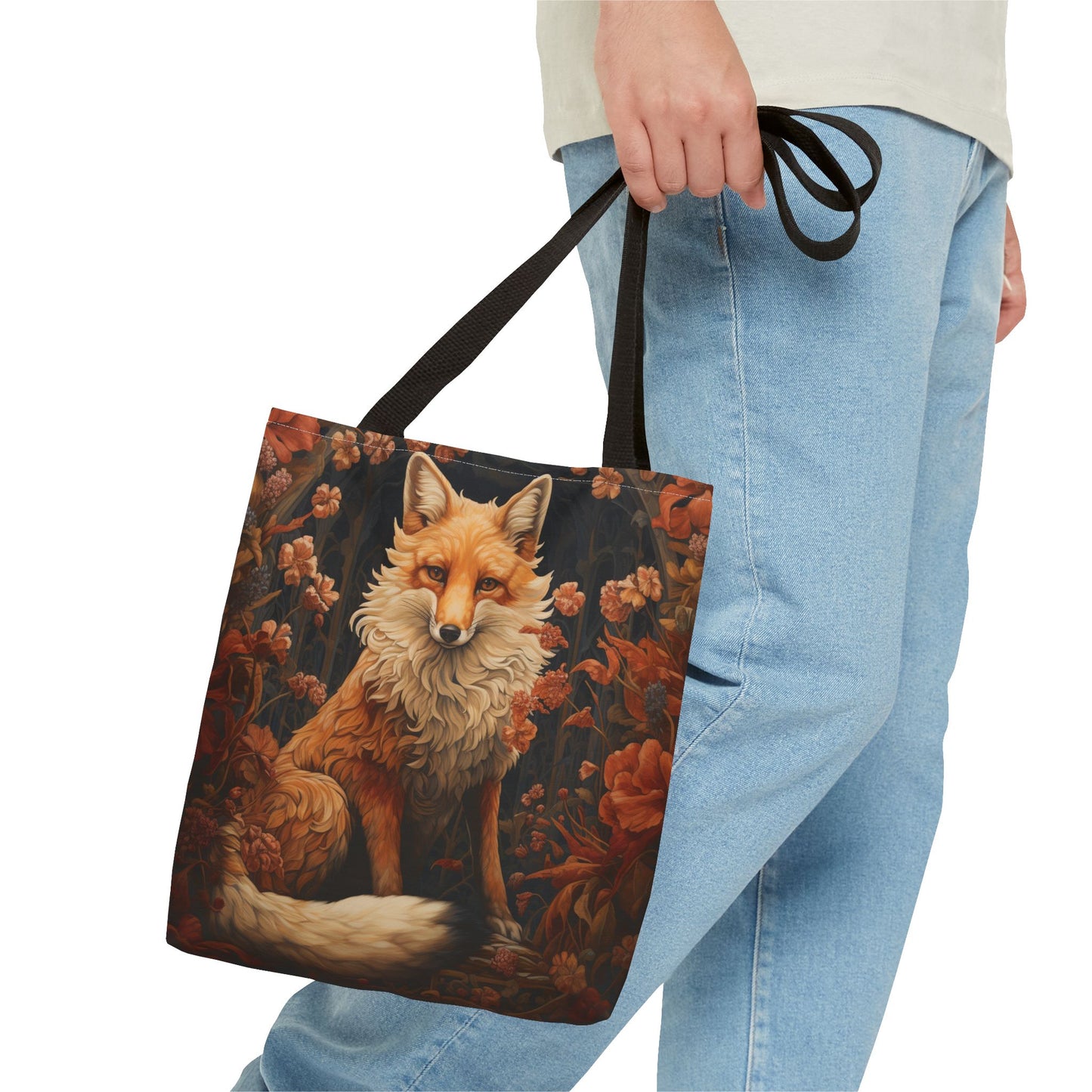 Fox Floral Elegance Tote Bag, Eco-Friendly Canvas Market Bag