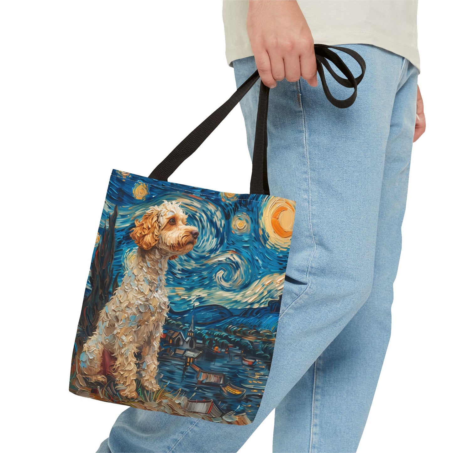 Starry Cockapoo Night Tote Bag, Artistic Eco-Friendly Shopping and Gift Bag