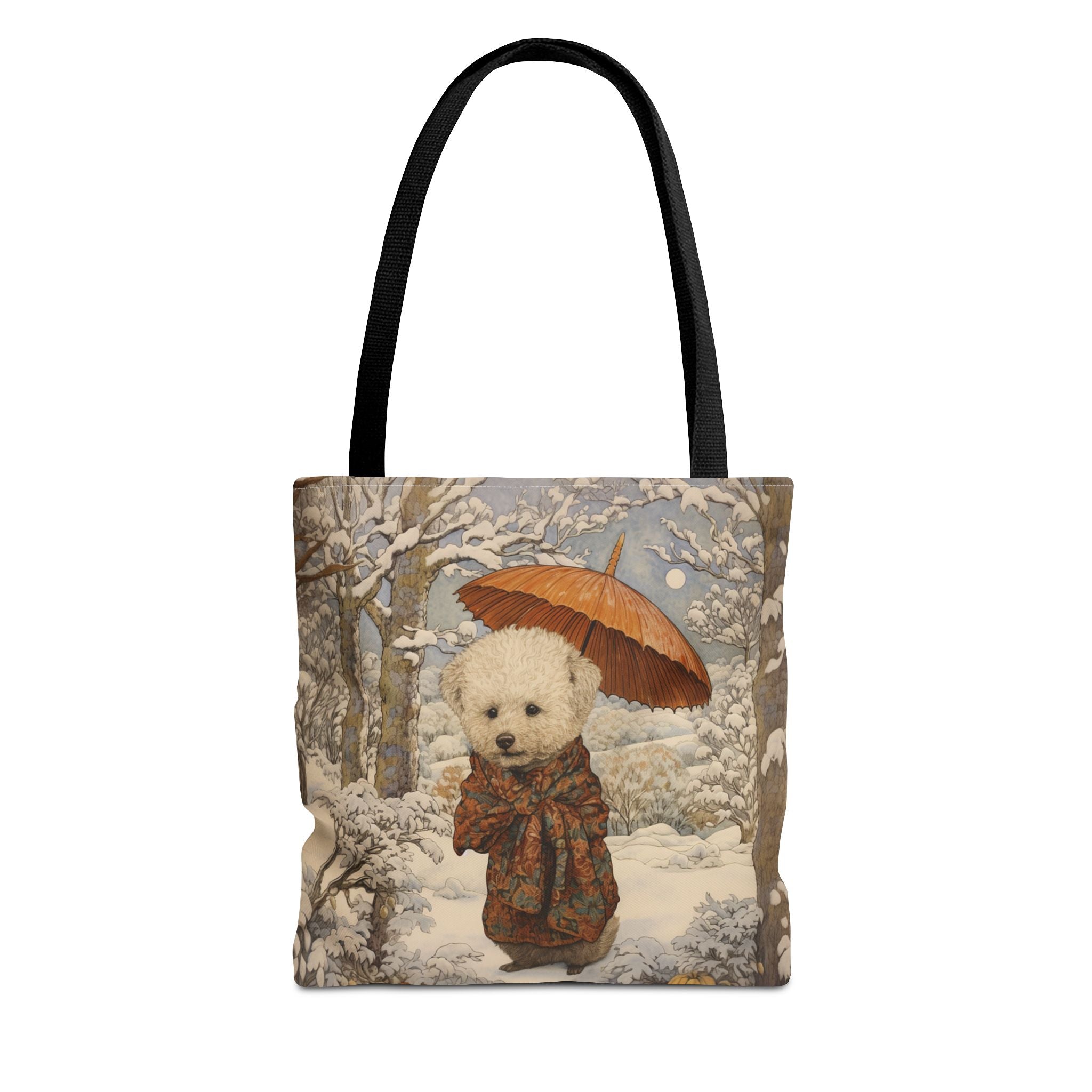 Winter Poodle Tote Bag with Snowy Forest Design