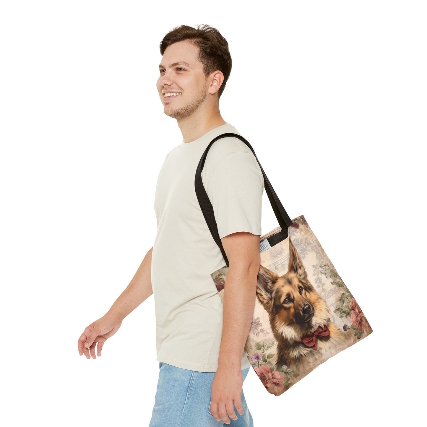 German Shepherd Floral Elegance Tote Bag – Eco-Friendly Casual Carryall